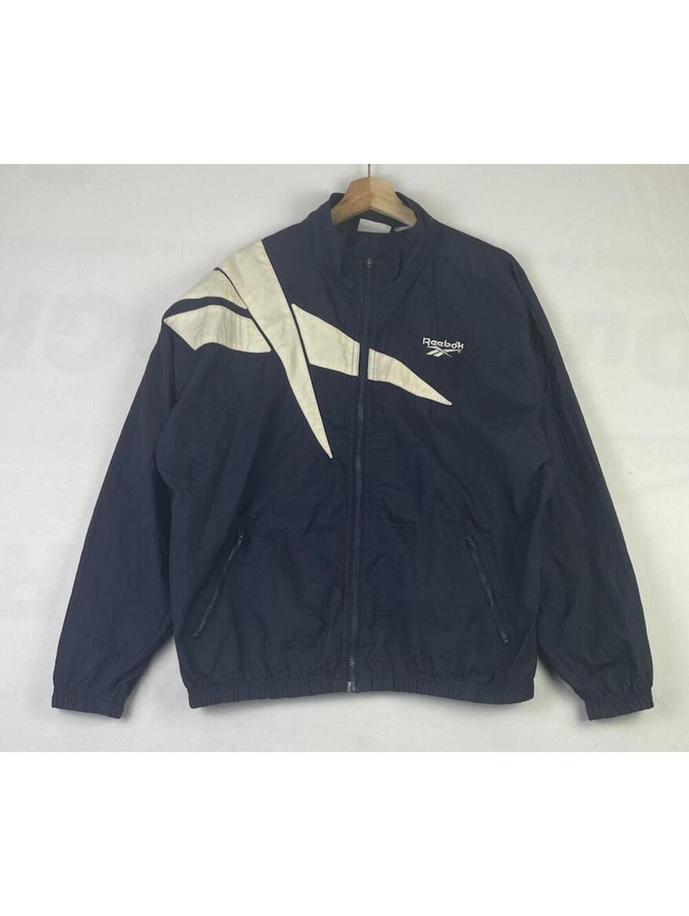 Vintage Reebok Navy Nylon Windbreaker SHELL Full Zip Jacket Sz XL